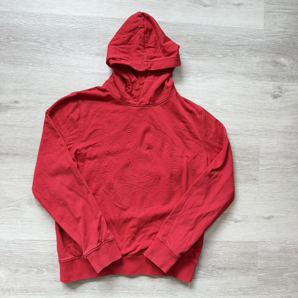 Psycho Bunny Red Pullover Hoodie Men's XS Oversized Debossed Logo 100% Cotton